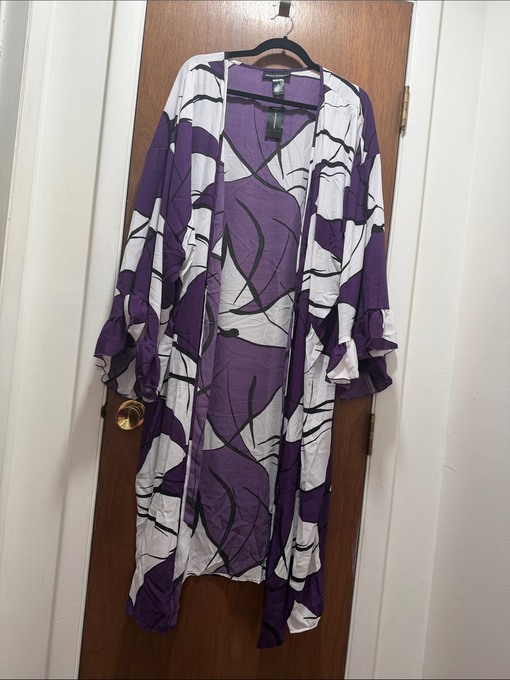Ashley Stewart Purple and White Abstract Kimono
